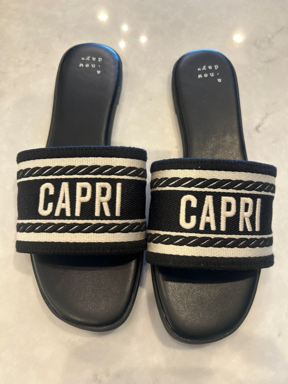 a new day Black Slide Sandals with White Logo Strap - Picture 3 of 7
